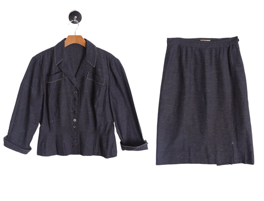 Women Dark Blue Casual Suit - Weathervave Label - Tailored by Handmaker - Era 40's - 50's