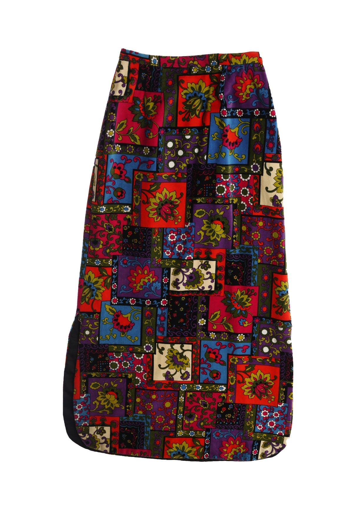 Vintage Women Floral Velvet Long Skirt - Era 60's - 70's