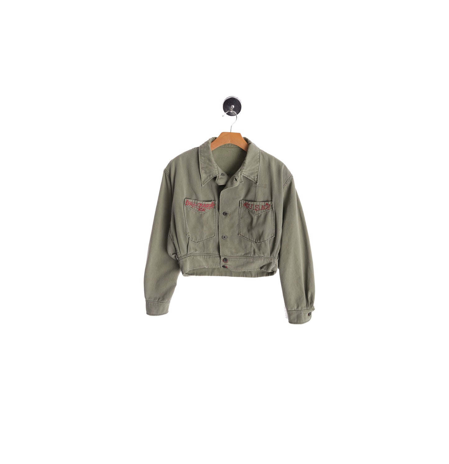 Vintage Men Green Military Jacket - High Waist - Era 1940s - 1950s