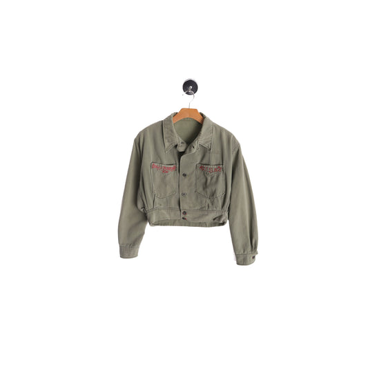 Vintage Men Green Military Jacket - High Waist - Era 1940s - 1950s