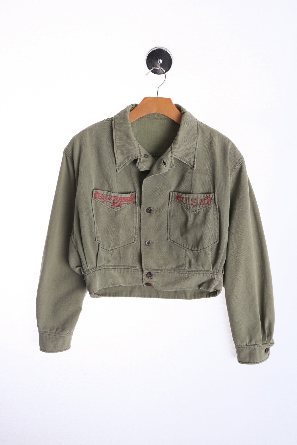Vintage Men Green Military Jacket - High Waist - Era 1940s - 1950s