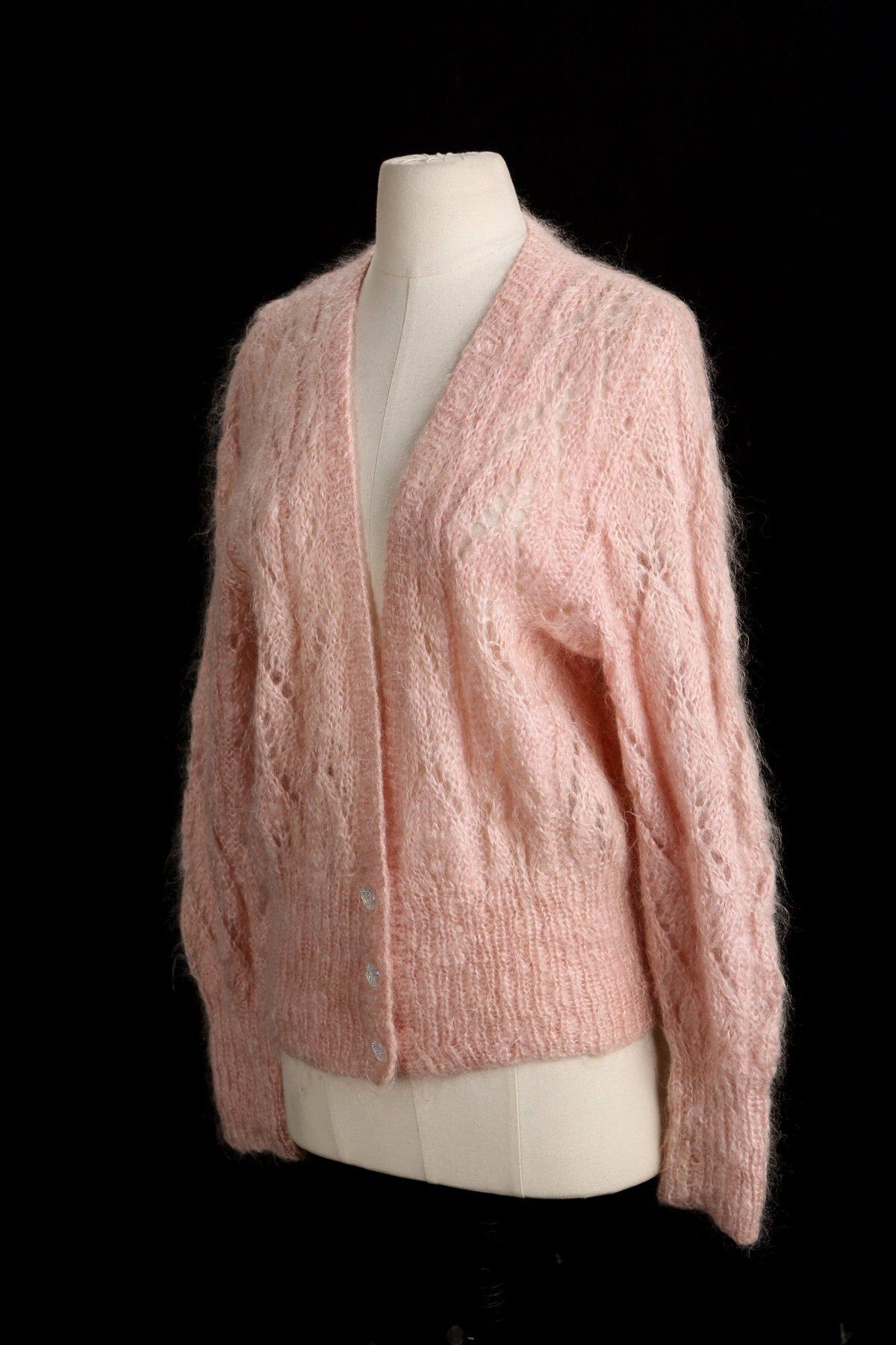 Vintage Women Cardigan Pink Button Up Sweater