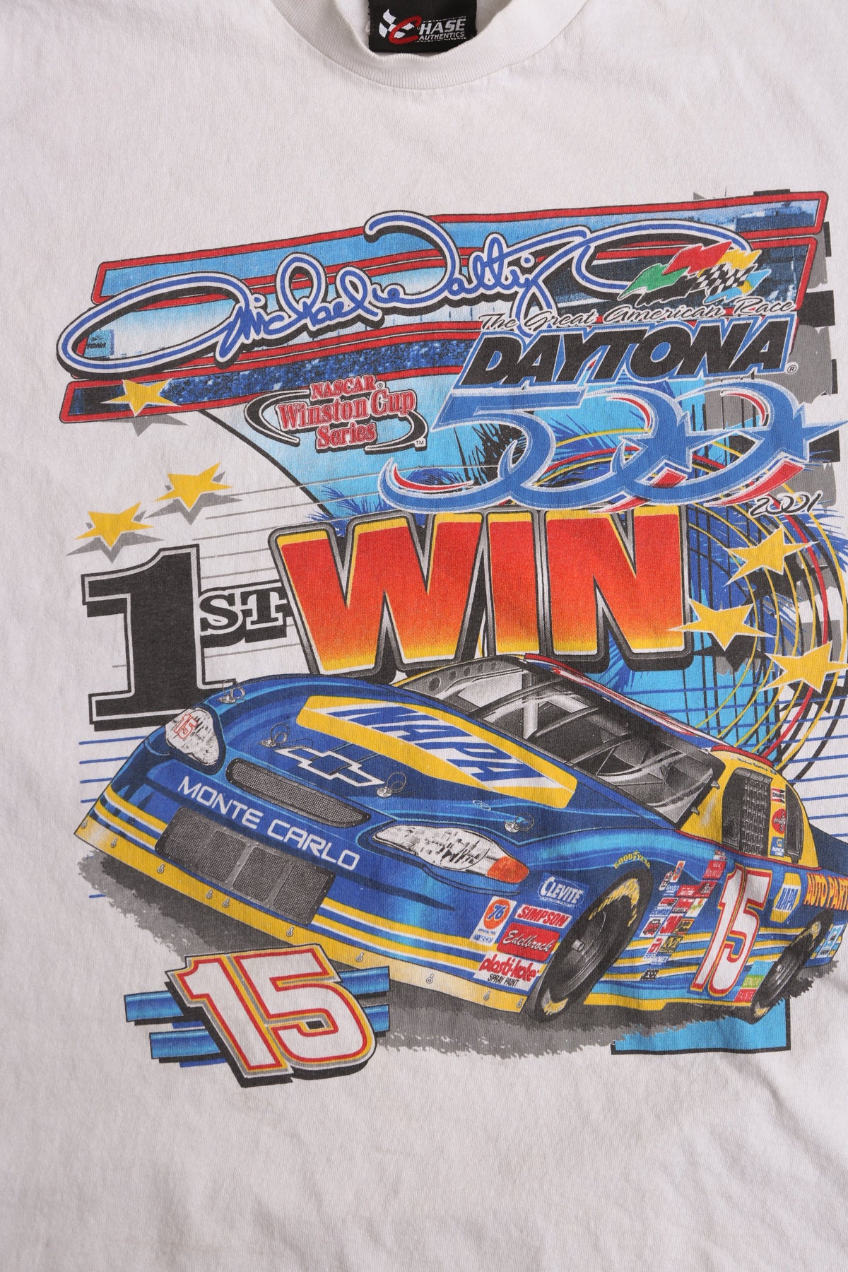 Vintage NASCAR White Graphic T-shirt - Daytona 500 1st Win