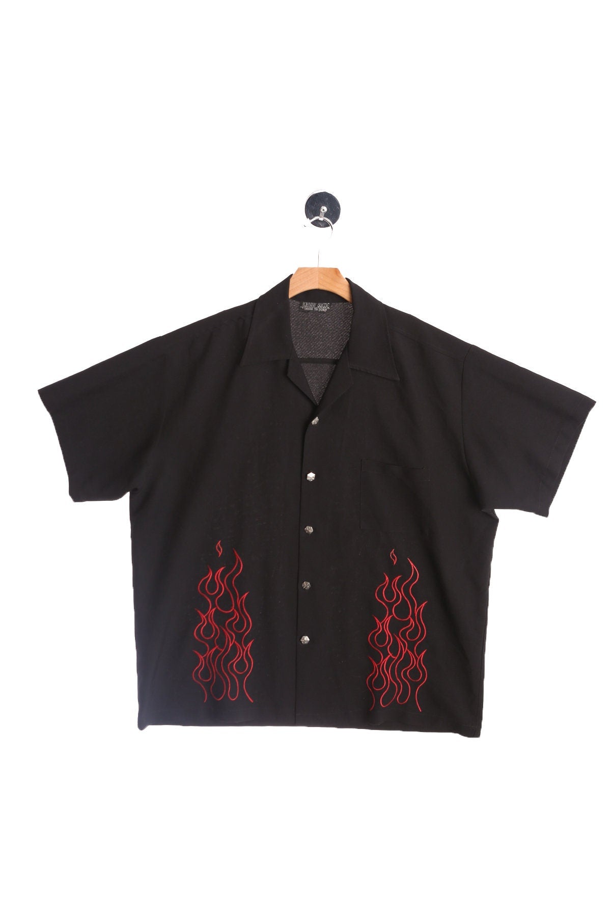 Black Rockabilly Short - Red Flames Print