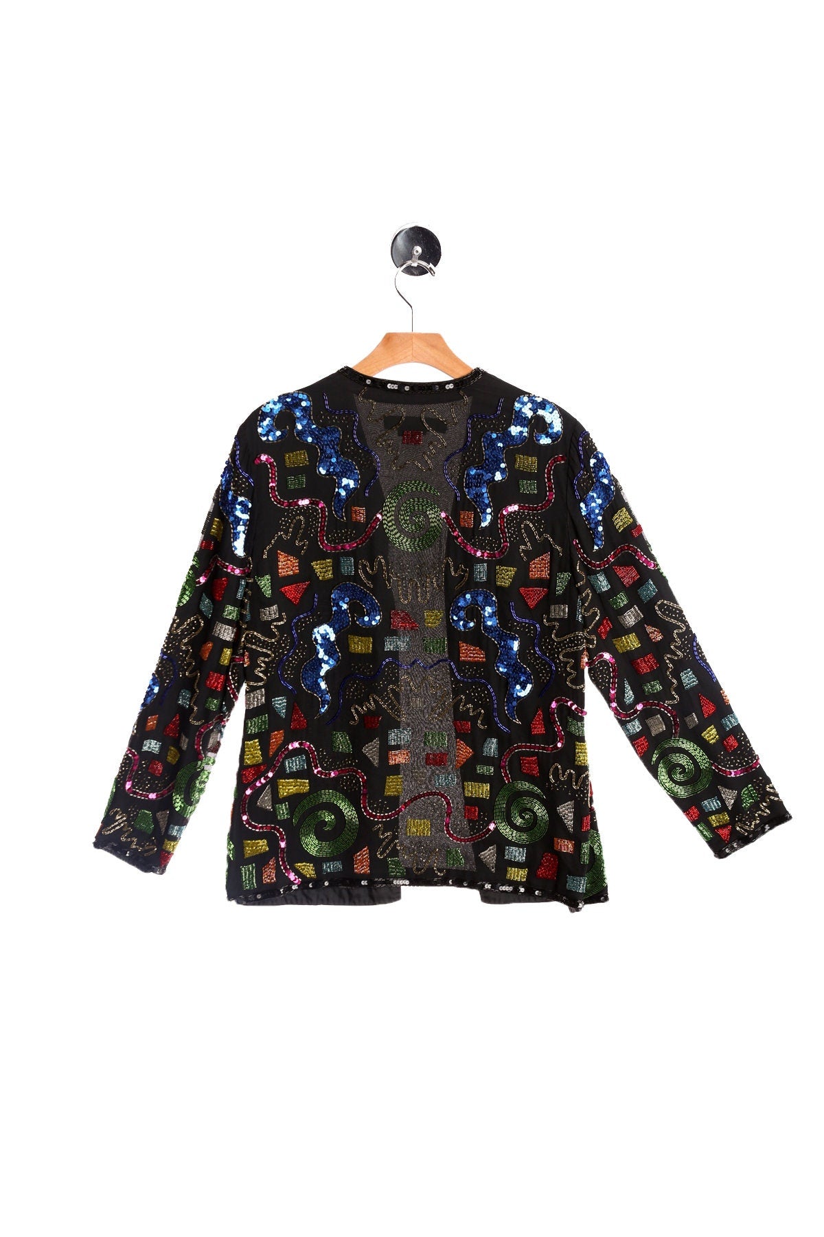 Black Sequin Geometric Shapes Women Silk Top - Era 90's - Y2K by Morgan Taylor