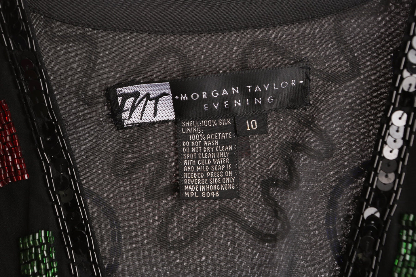 Black Sequin Geometric Shapes Women Silk Top - Era 90's - Y2K by Morgan Taylor