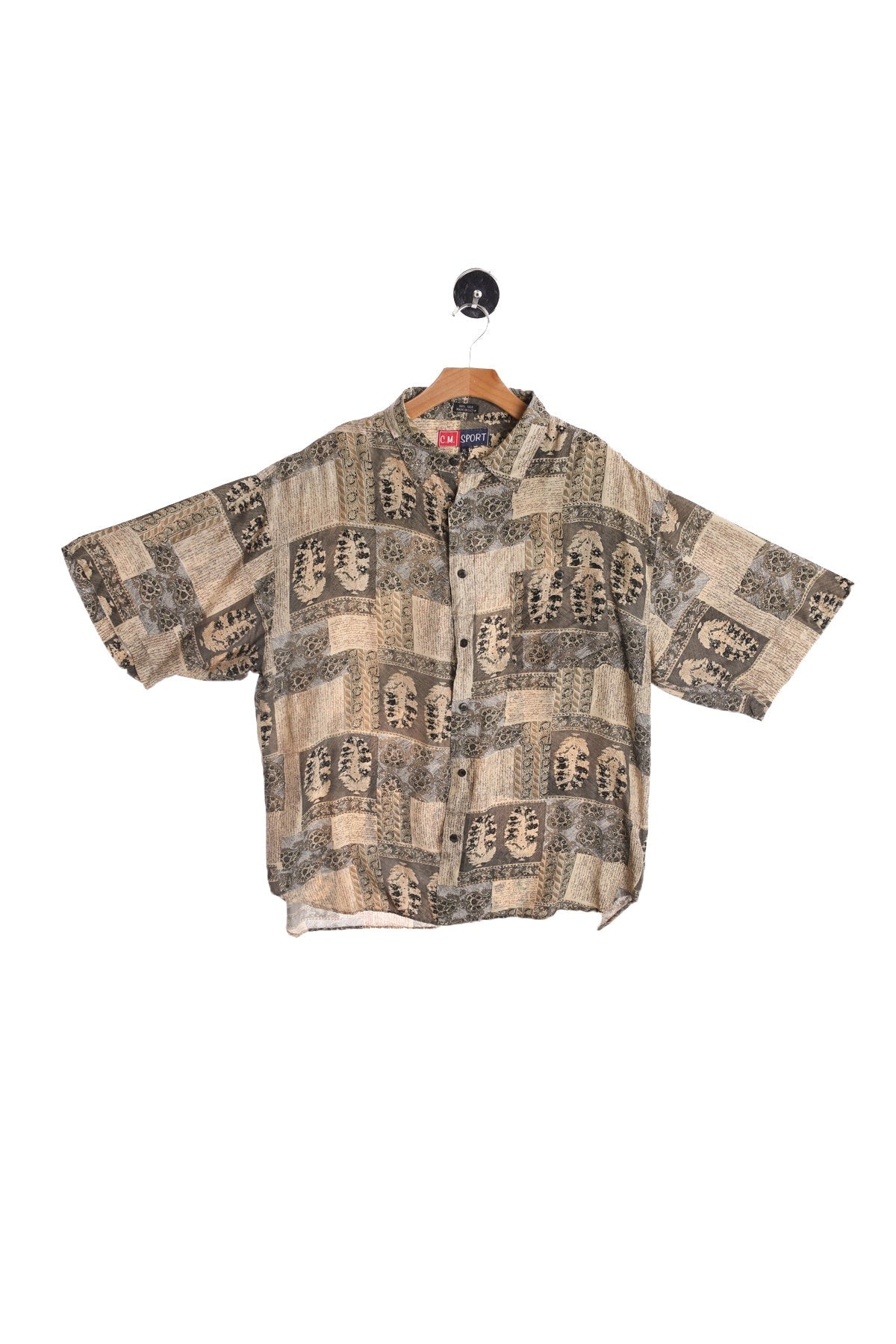 Men Silk Short Sleeve Beige Casual Shirt - Era 90's - Y2K