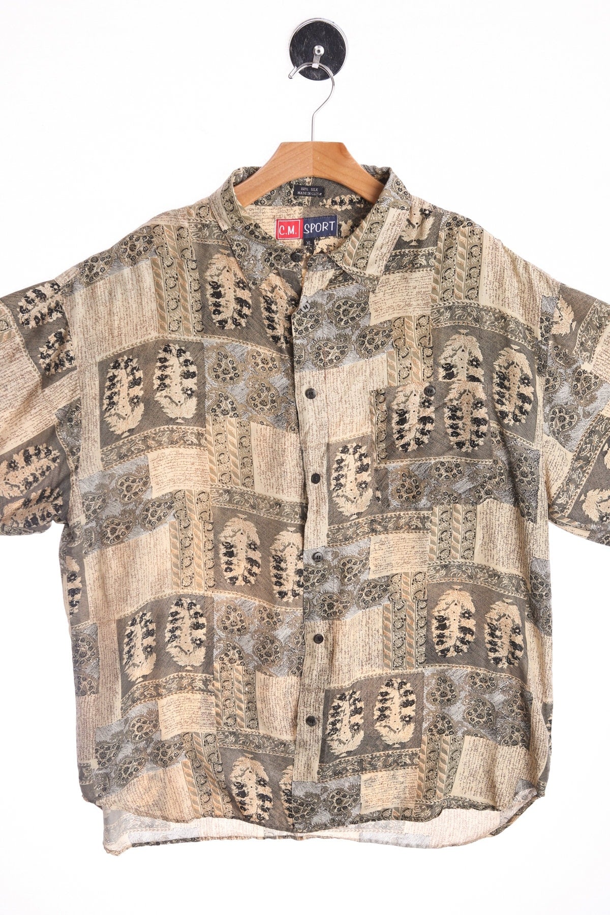 Men Silk Short Sleeve Beige Casual Shirt - Era 90's - Y2K