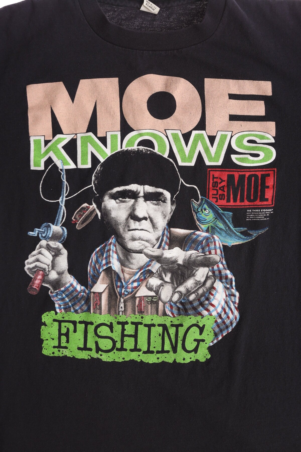 Moe Knows Fishing - Just Say Moe Black Graphic T-shirt