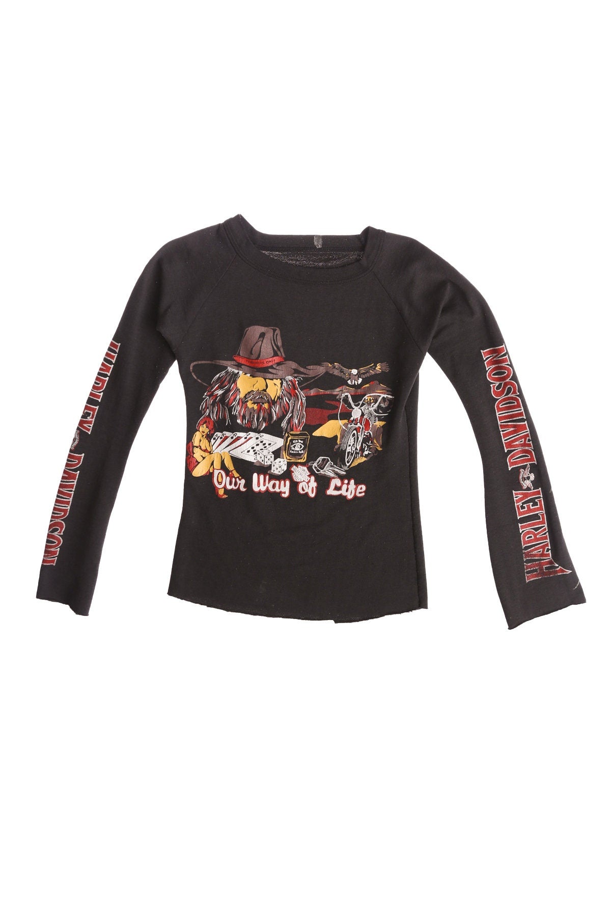 Vintage Long Sleeves Black Biker Graphic Shirt with Harley Davidson Cameron's Motorcycles  - Our way of Life