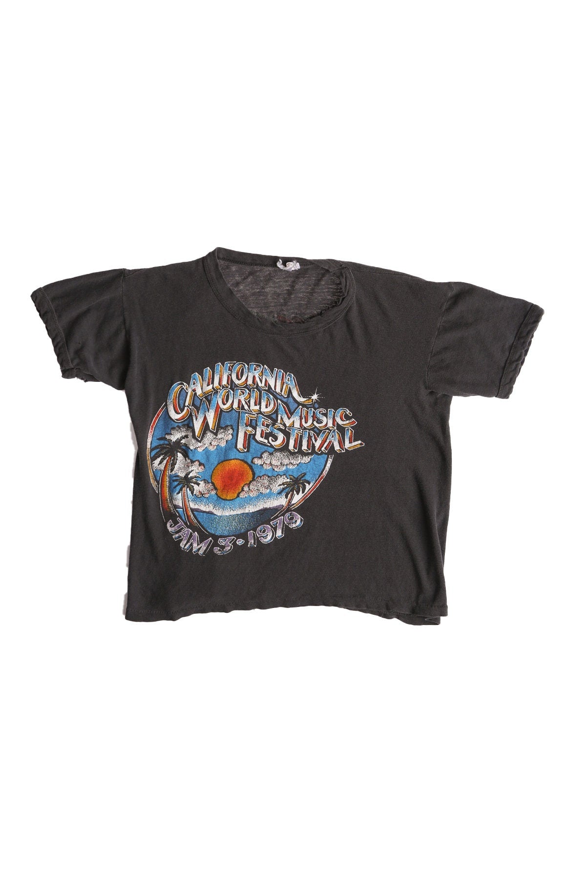 1979 California World Music Festival Black Graphic T-shirt
