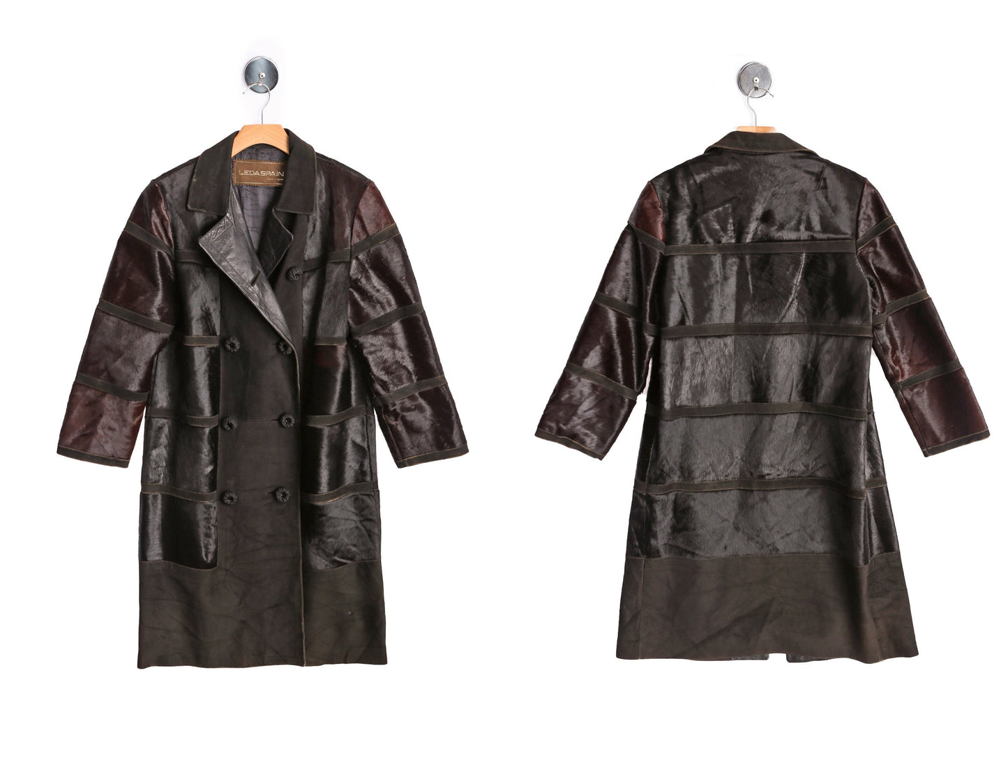 Woman Black Fur Leather Coat - Made in Spain - Era 90s - Y2K