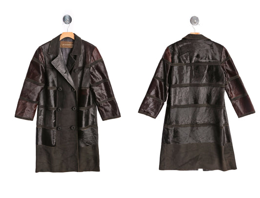 Woman Black Fur Leather Coat - Made in Spain - Era 90s - Y2K