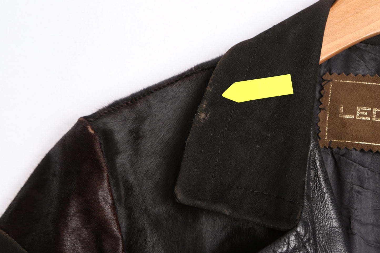 Woman Black Fur Leather Coat - Made in Spain - Era 90s - Y2K