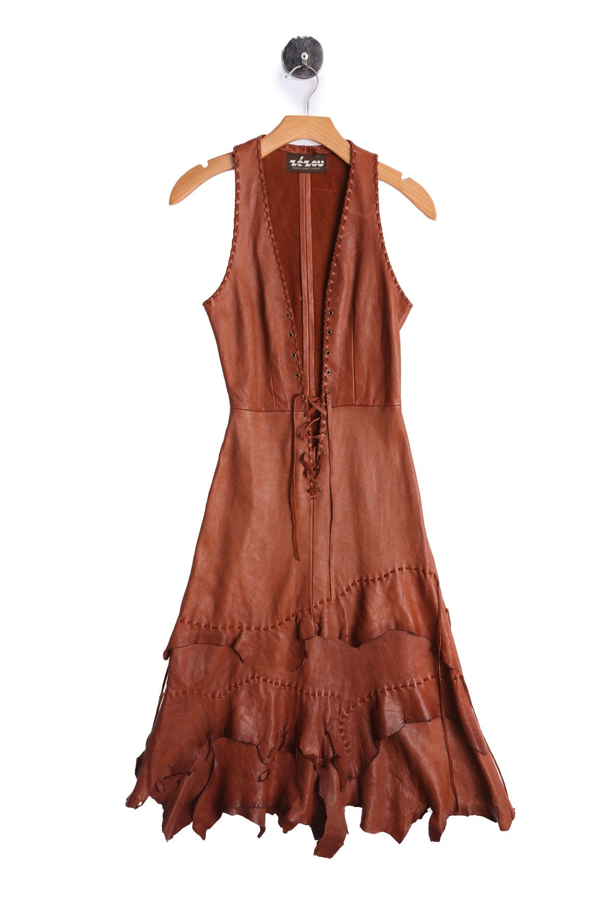 Vintage Woman Boho Long Leather Dress by Ze Zou - Era 70's - 80's