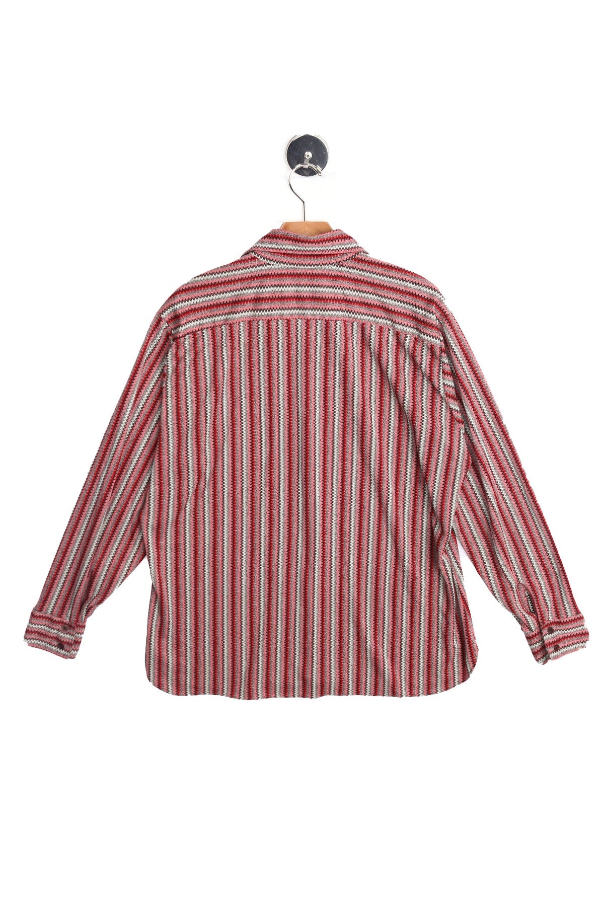70's Men Red Striped Poly Disco Shirt - Long Sleeve