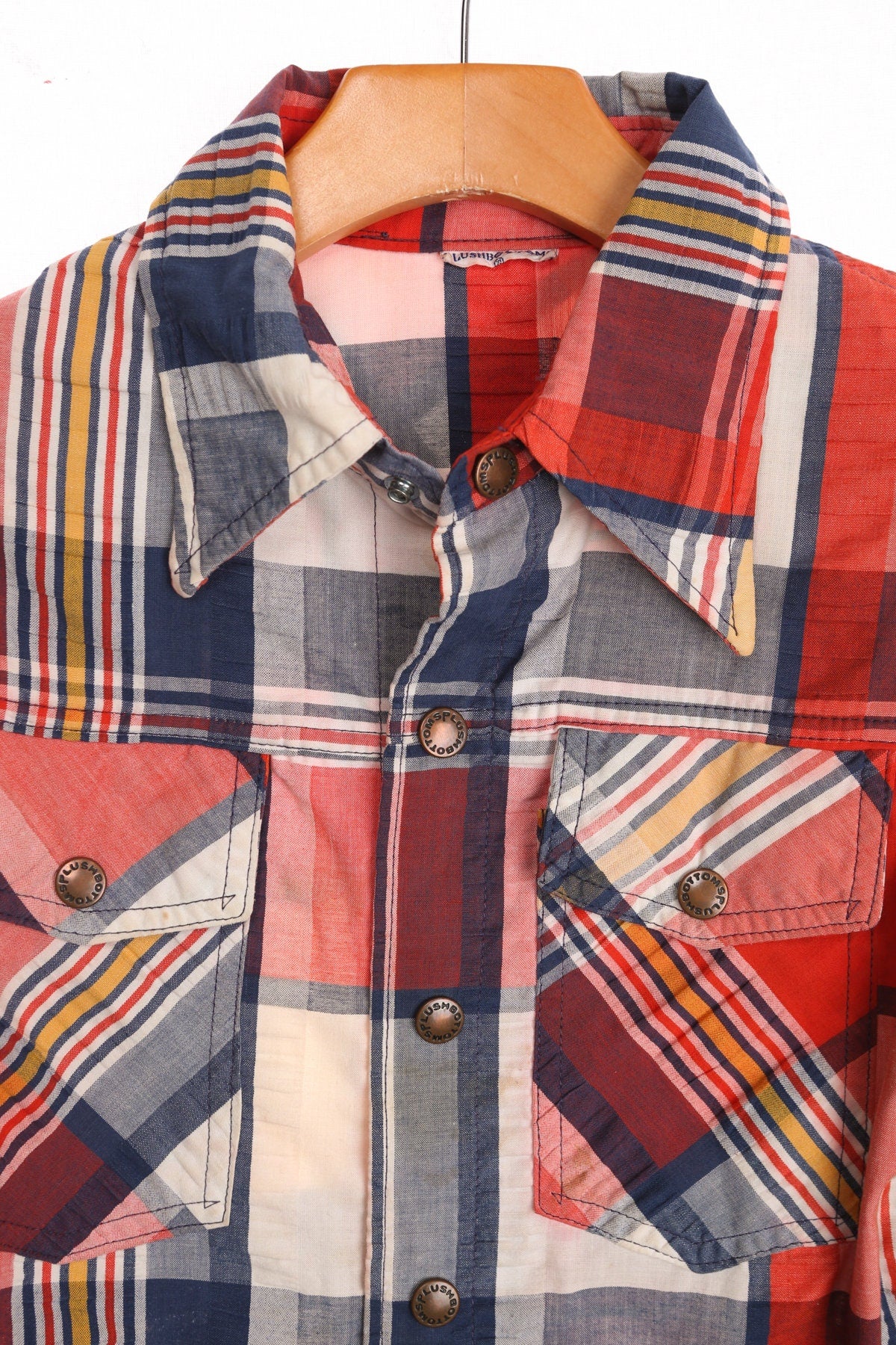 70's Red Plaid Cotton Long Sleeve Jacket