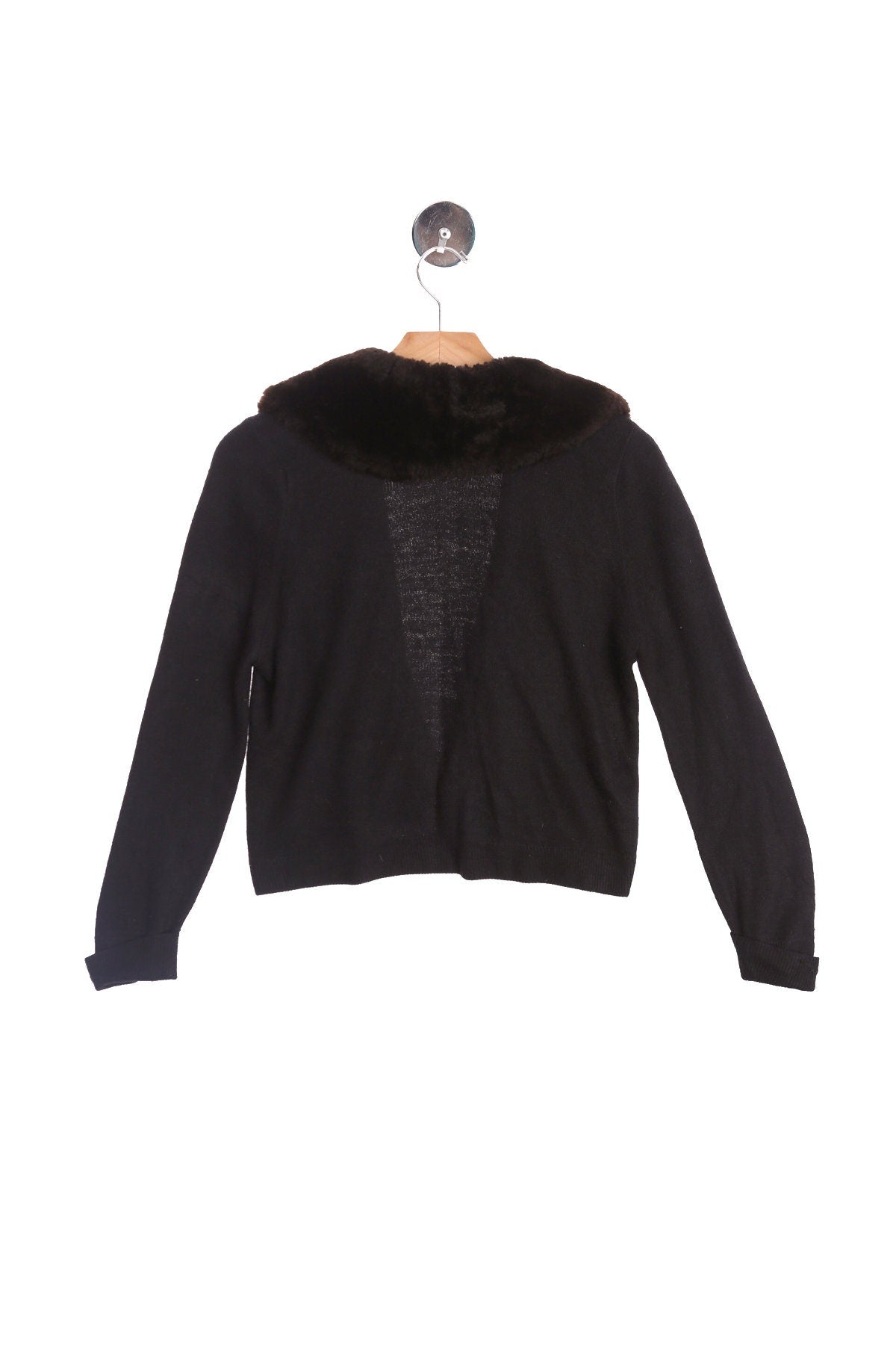 Vintage Black Women Cardigan Sweater with Faux Fur Collar