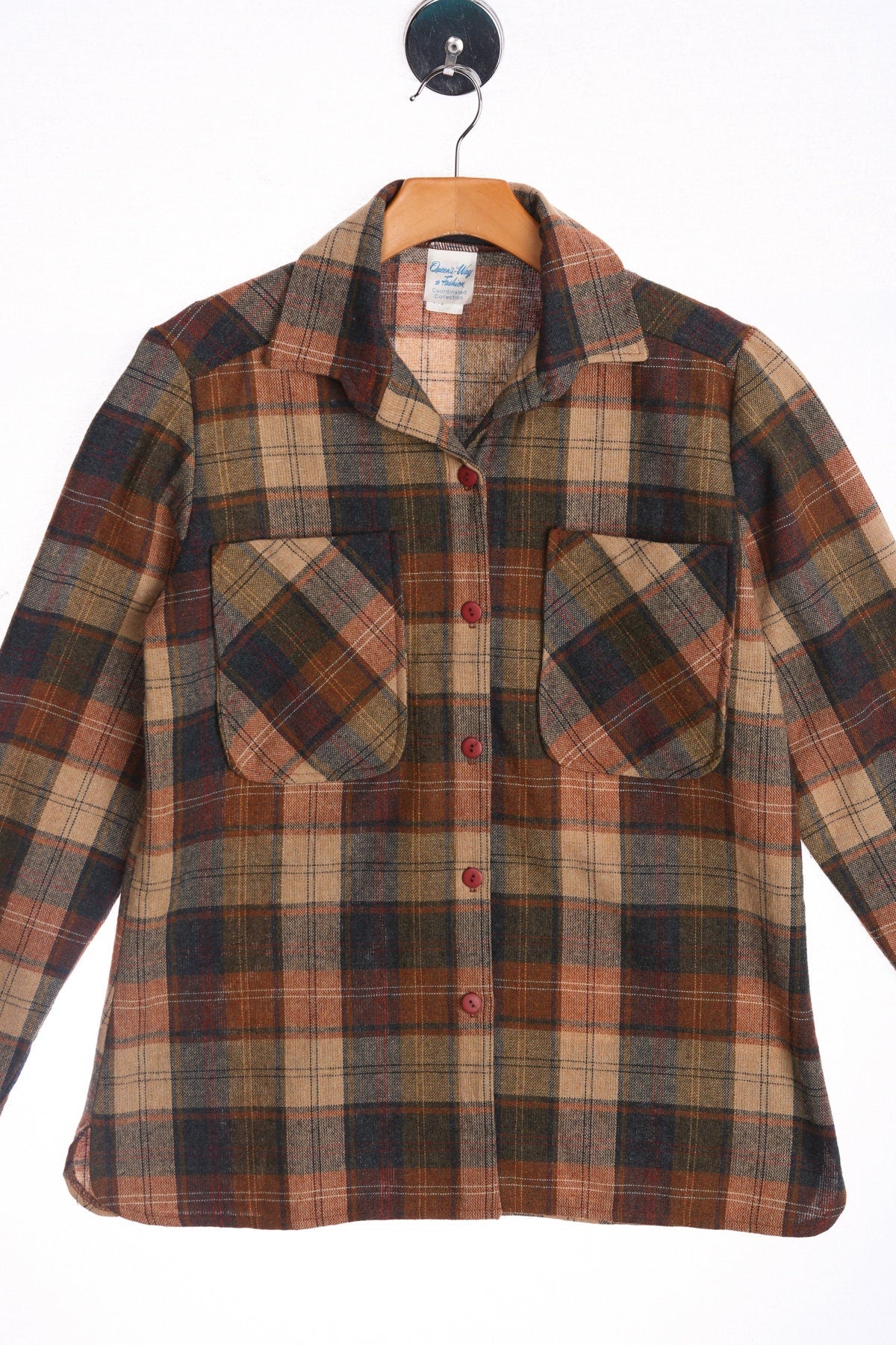 Vintage Women Brown Plaid 70's Top