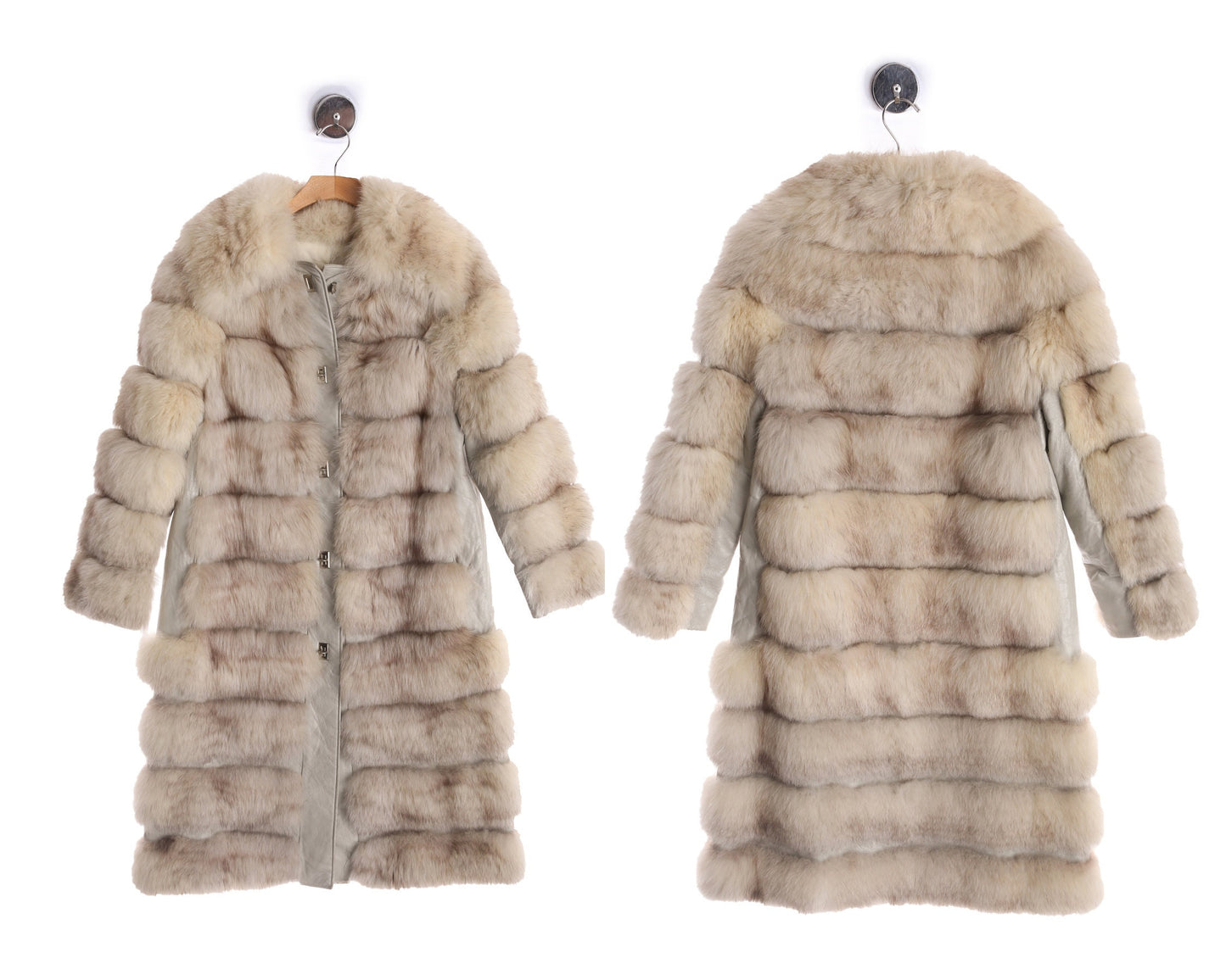 Vintage Women beige Fur Coat with Leather Seam Details - Era 60's - 70's