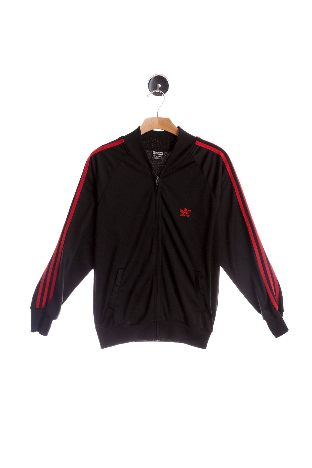 Vintage Adidas Black Jogging Top with Red Striped Sleeves