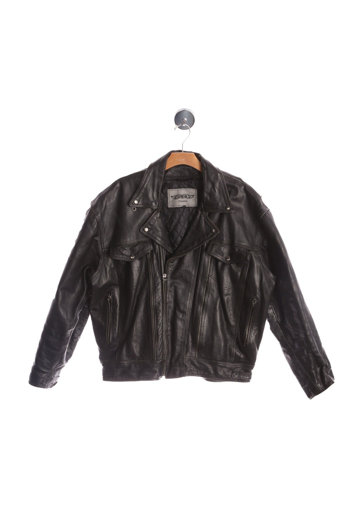 Men's Biker Black Leather Jacket by Unik Premium