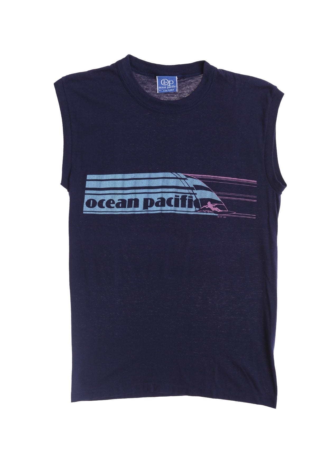 Vintage Ocean Pacific Blue Graphic Sleeveless T-shirt - Era 70's - 80's