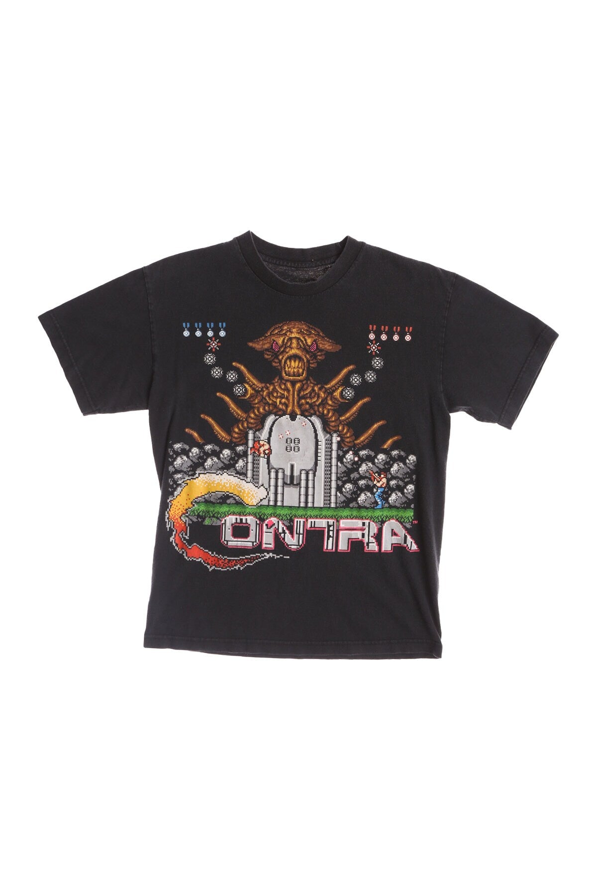 Video Game Contra Black Graphic T-shirt