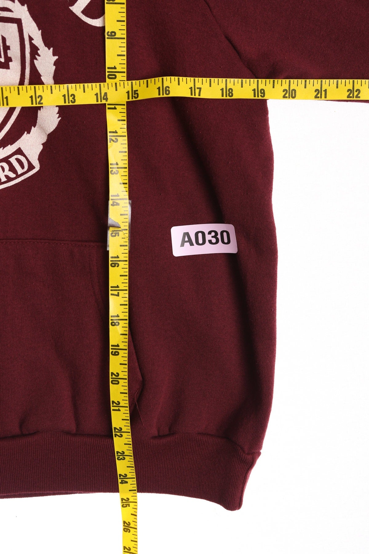 Vintage Red Graphic Hoodie with White Harvard Print - Era 1980s - 1990s