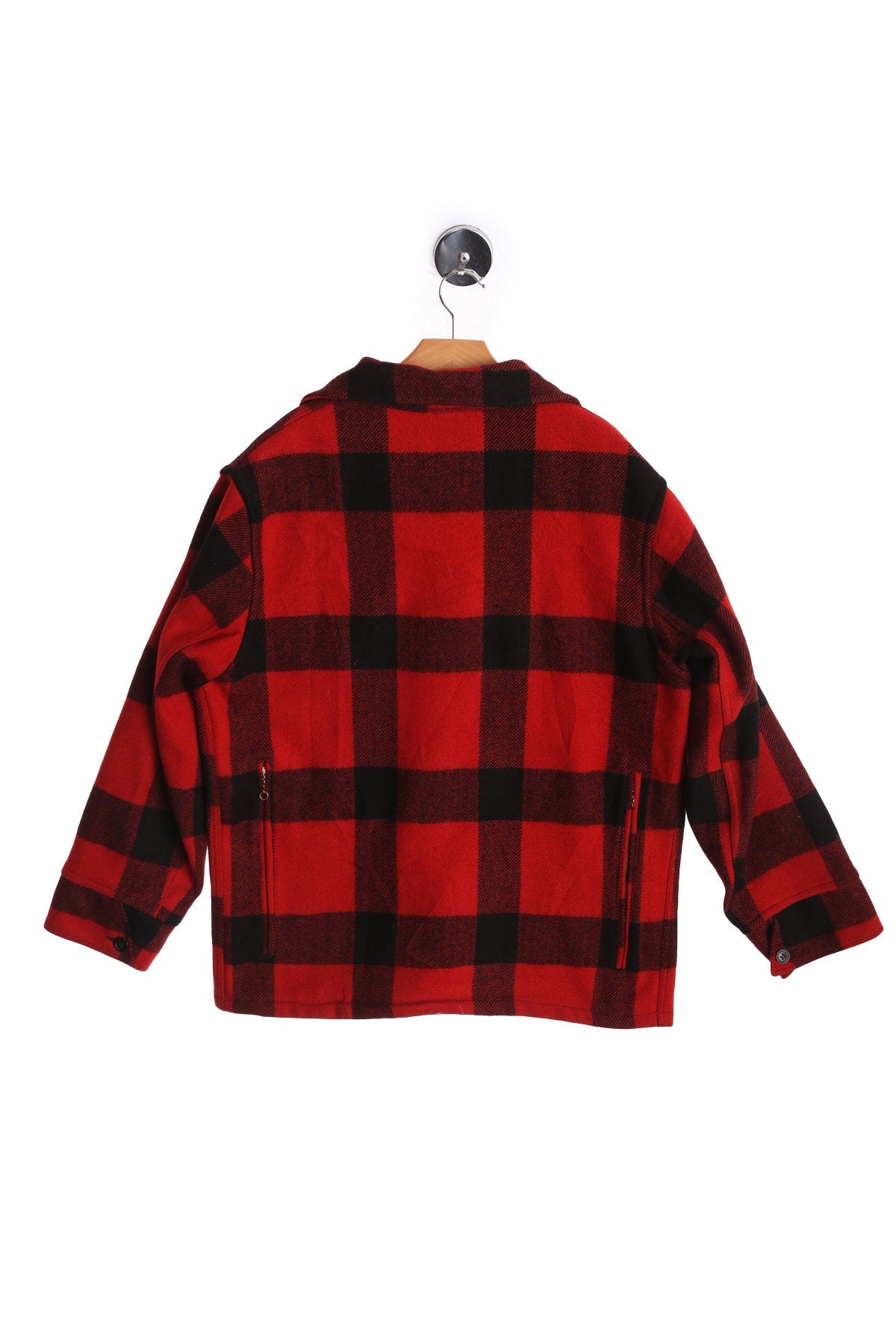 White Stag Men Red Plaid Wool Jacket - Hunters Style - Four Pockets - Zipper Closure