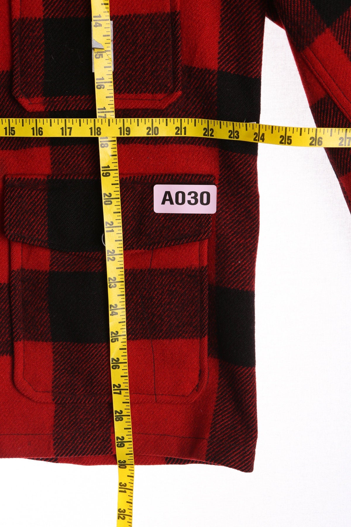 White Stag Men Red Plaid Wool Jacket - Hunters Style - Four Pockets - Zipper Closure