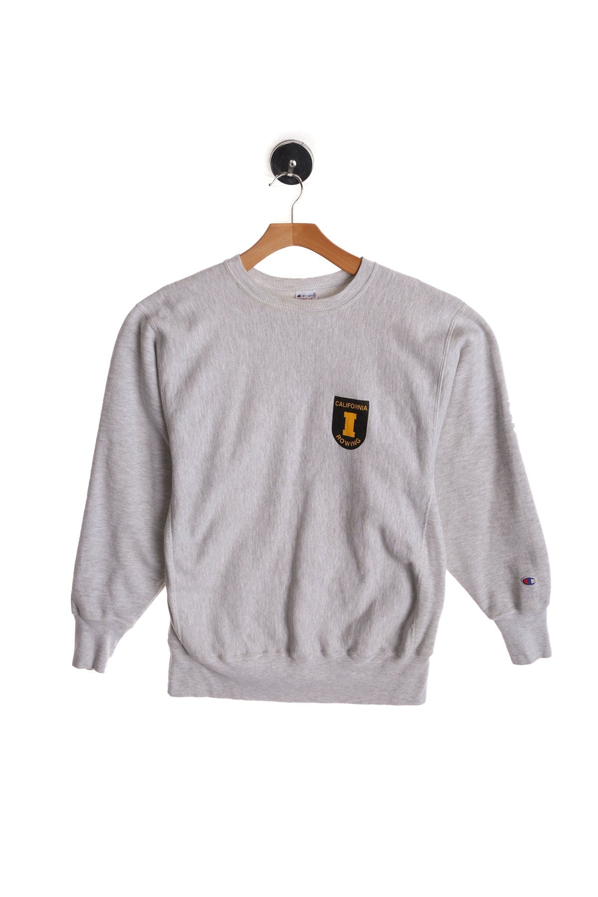Vintage Champion Gray Crew Neck Sweatshirt with Irvine Crew California Rowing Yellow Print