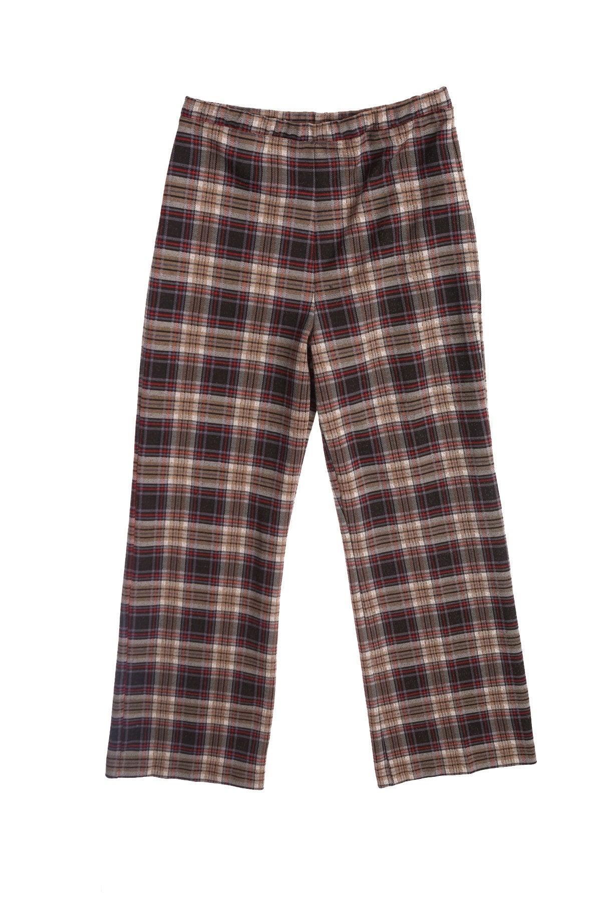 70's Women Brown Polyester Plaid Casual Pants