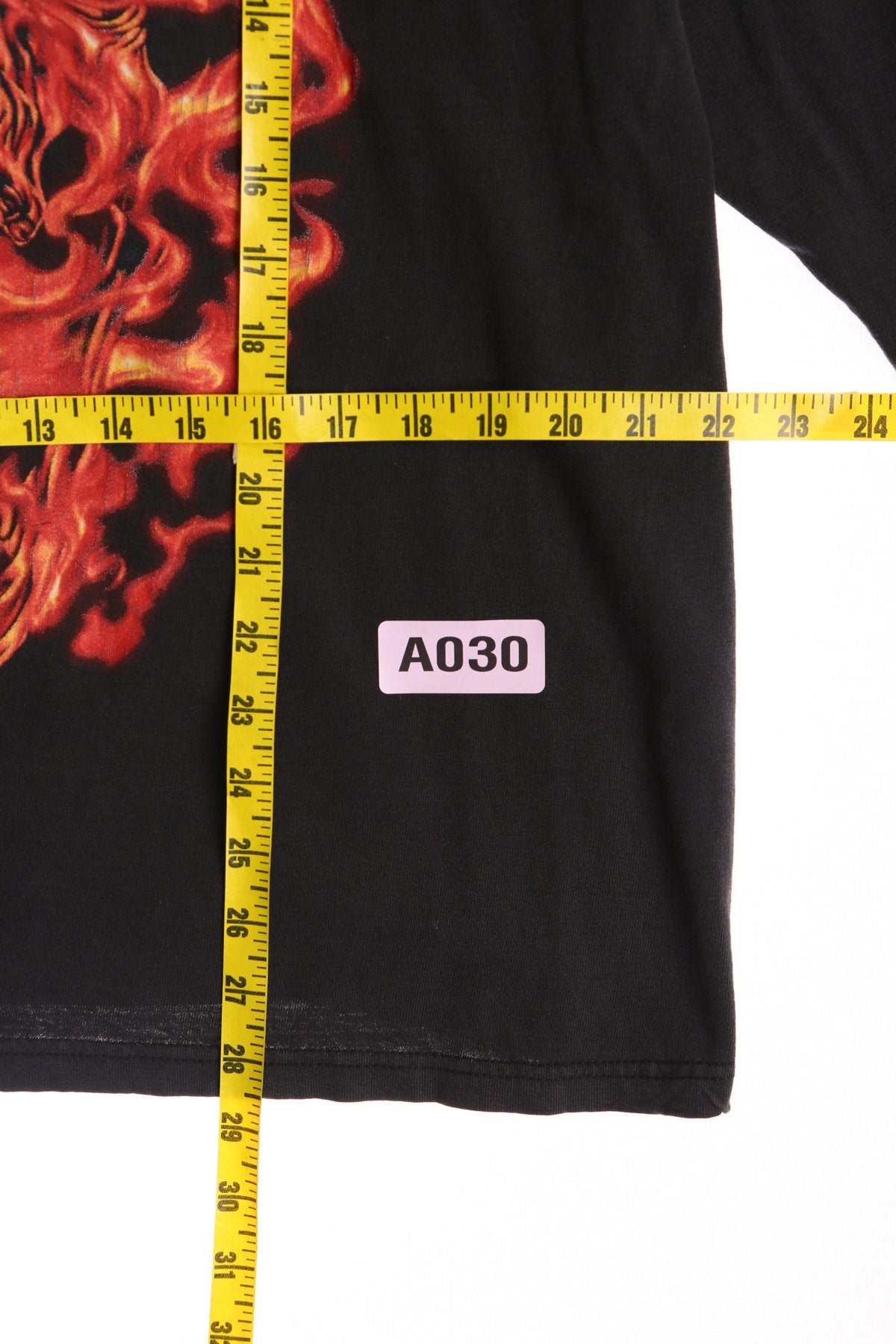 Silver Skull in Flames Long Sleeve Black Graphic Shirt