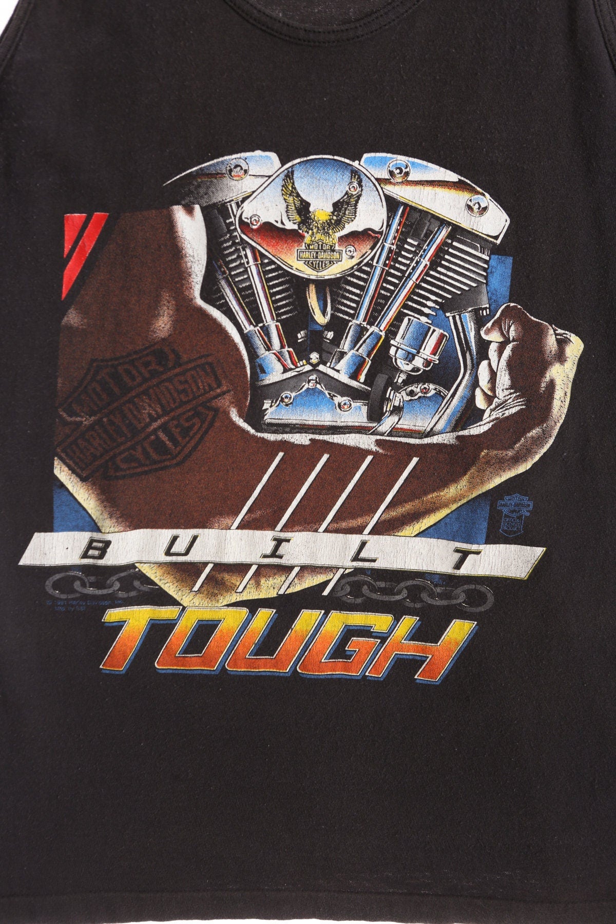 Harley Davidson Black Graphic Tank Top with Built Tough Biker Print