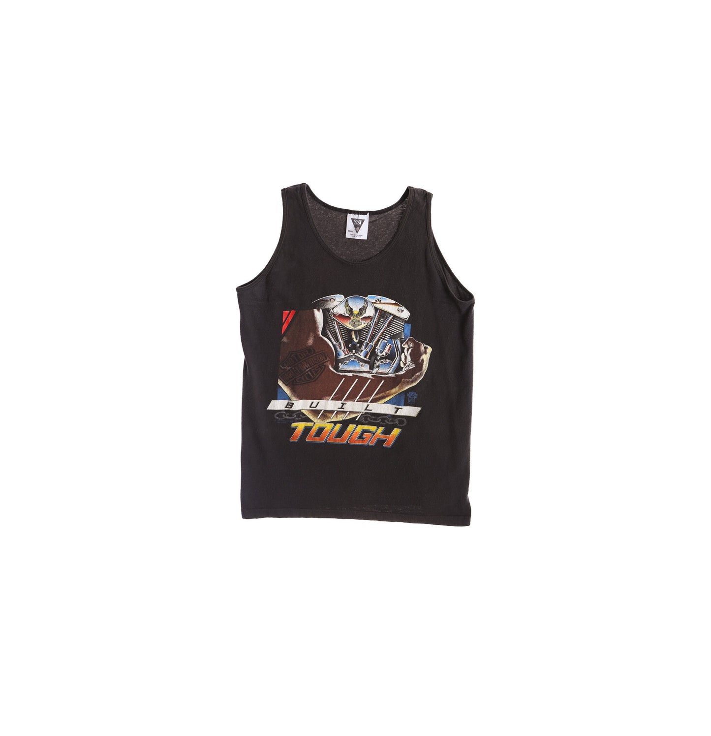 Harley Davidson Black Graphic Tank Top with Built Tough Biker Print