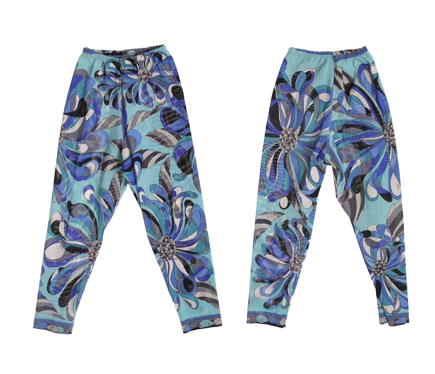 Vintage Psychedelic Purple Blue Floral Print Emilio Pants