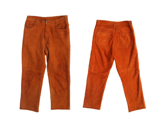 Men Suede Tan Color Pants with Zipper Closure