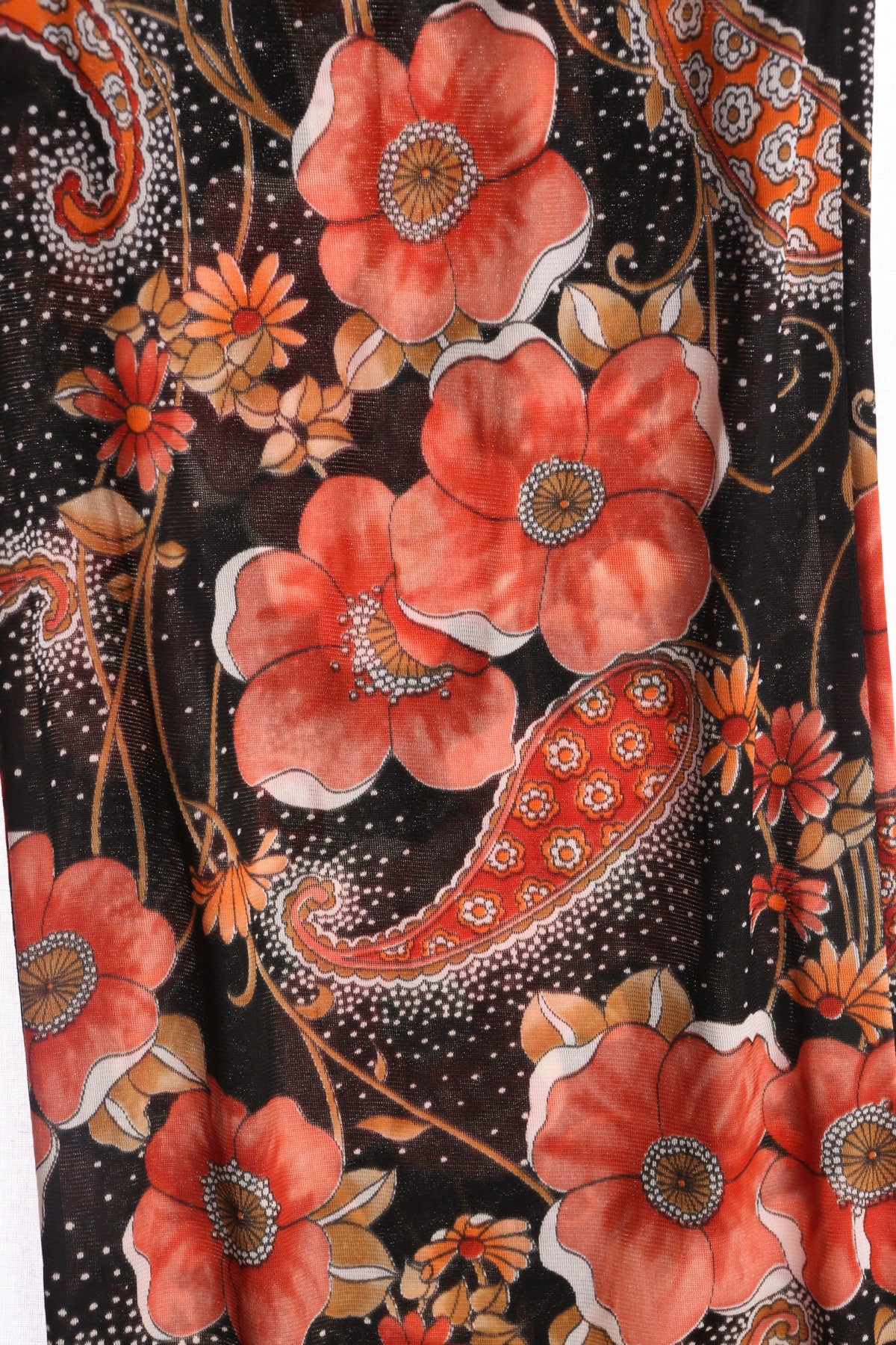 70's Women Red and Black Floral Print High Waist Polyester Pants