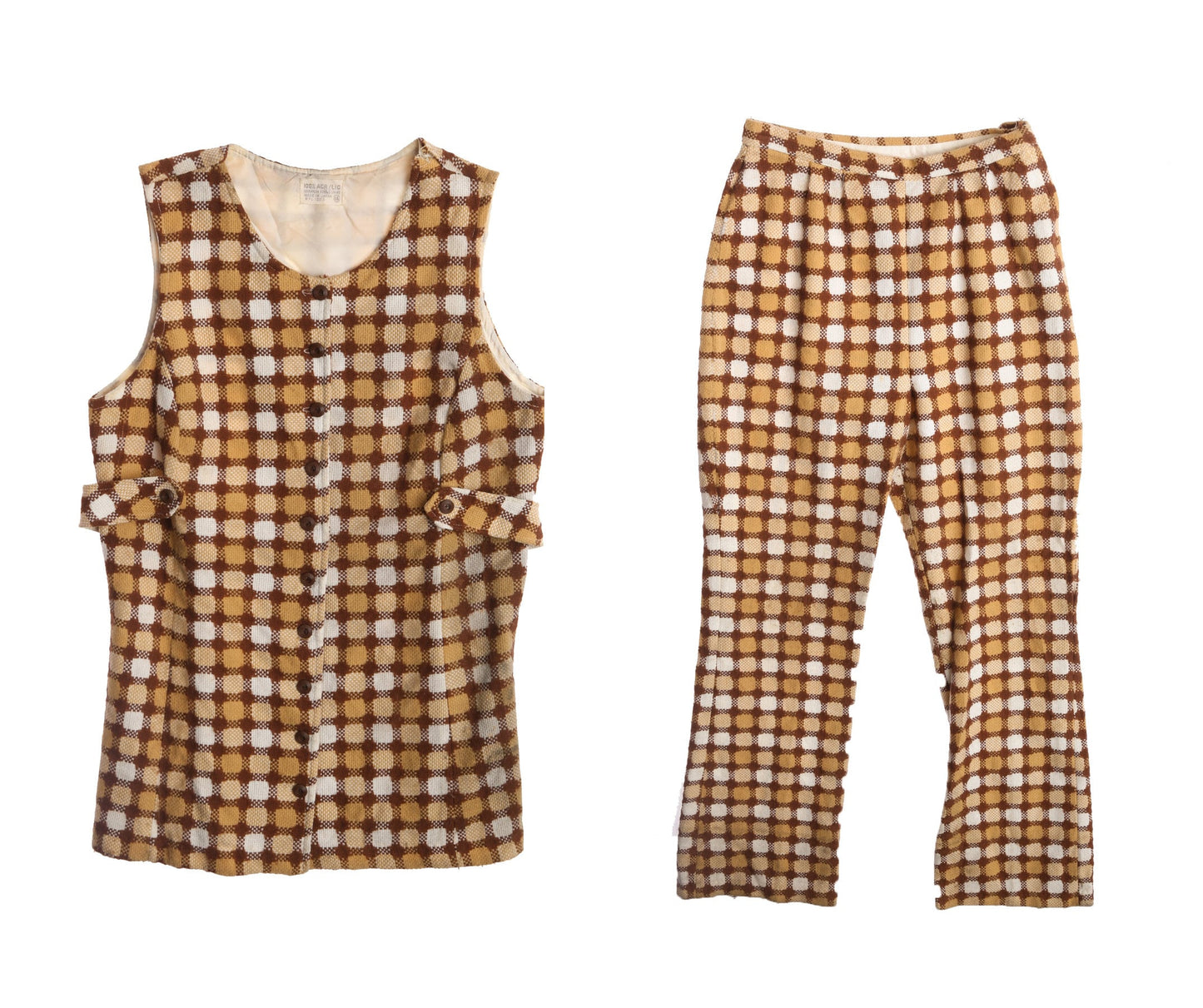 Women Brown Plaid Two Piece Mod Suit - Made in Japan - Era 60's - 70's