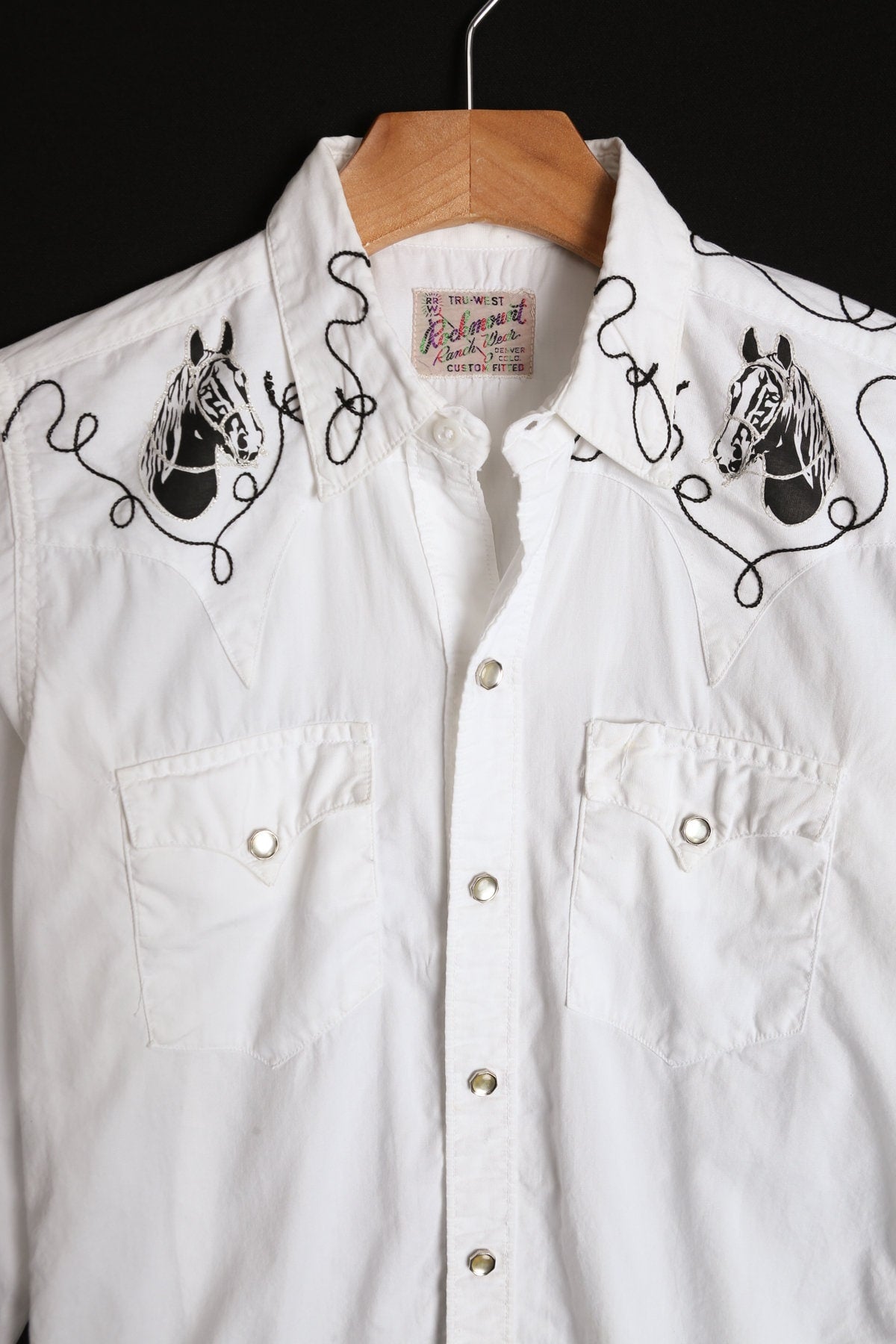 Rockmount Ranch Wear White Western Shirt with Horse Prints