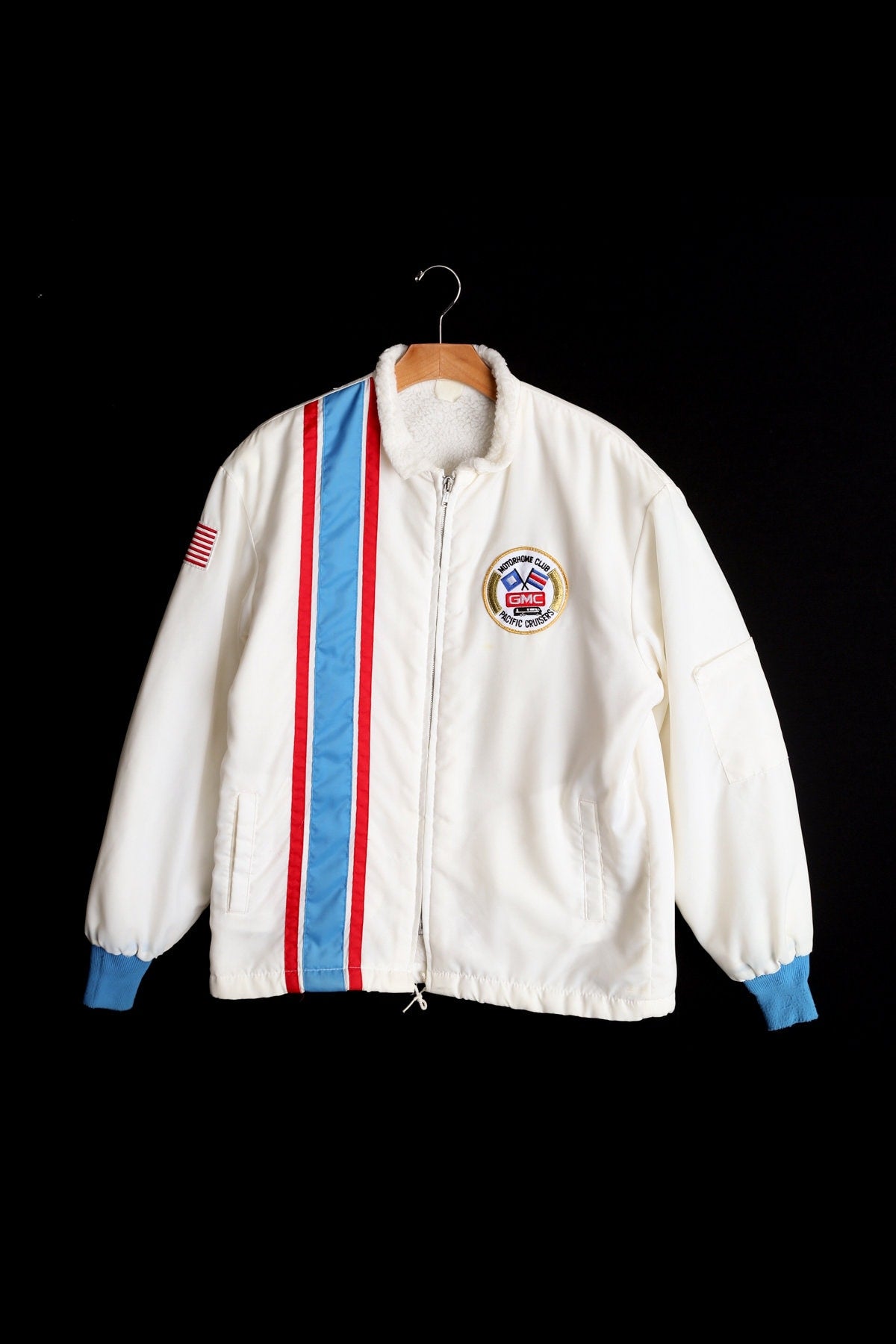 Vintage White Racing Nylon Jacket - Front Striped with