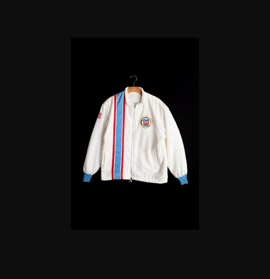 Vintage White Racing Nylon Jacket - Front Striped with