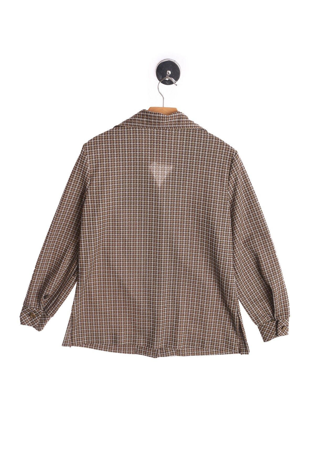 women 70's Browm Plaid Poly Casual Top