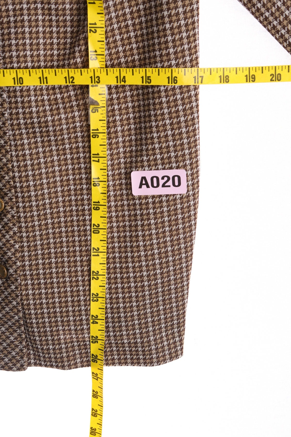 women 70's Browm Plaid Poly Casual Top