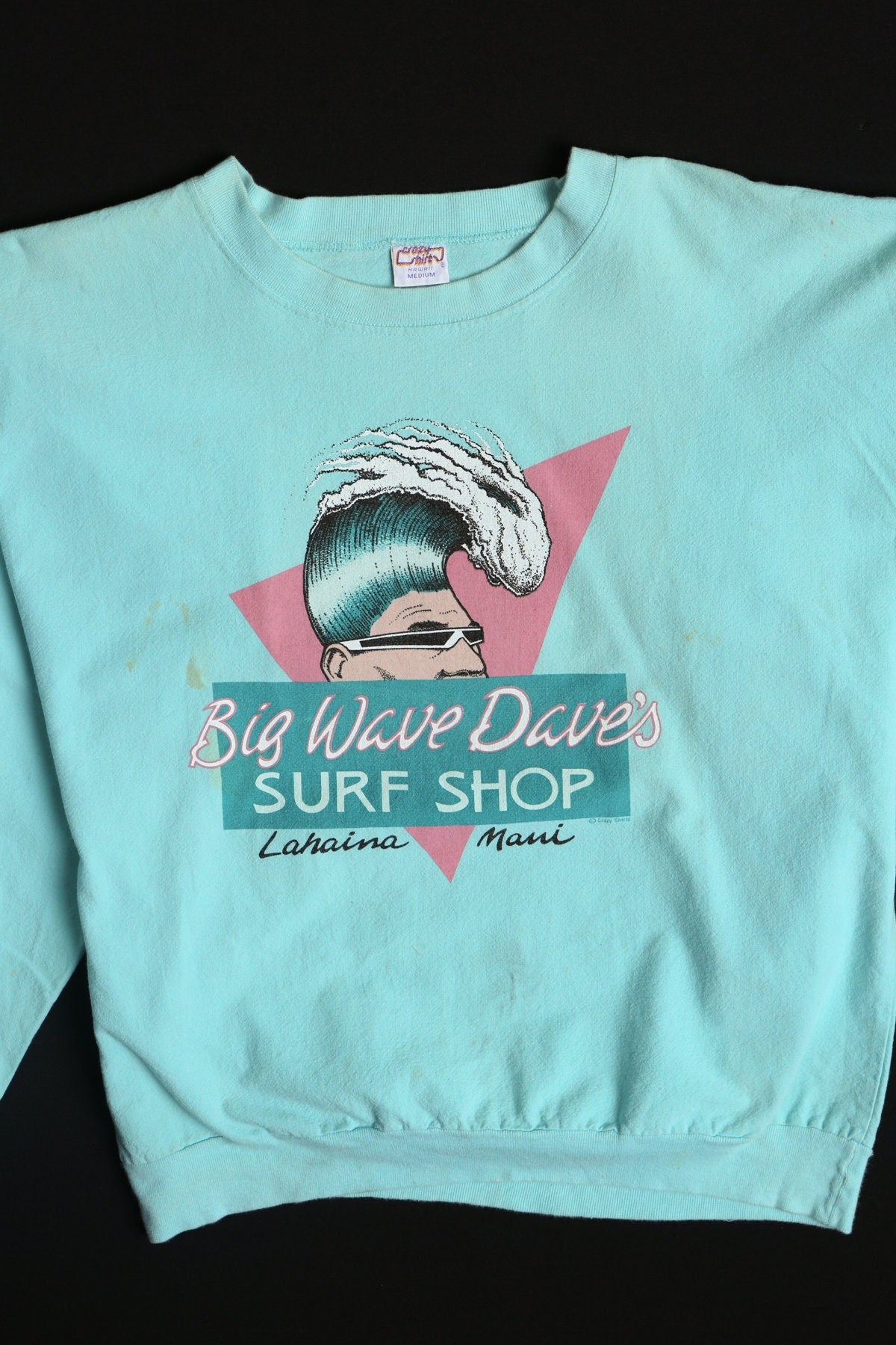 Big Wave Dave's Surf Shop Lahaina Maui Vintage Green Sweatshirt