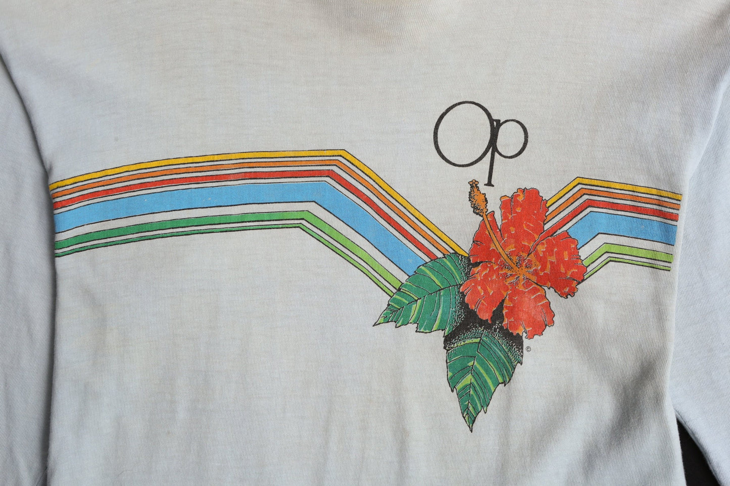 Vintage Op Blue Long Sleeve Graphic Shirt with Hawaiian Flower Print