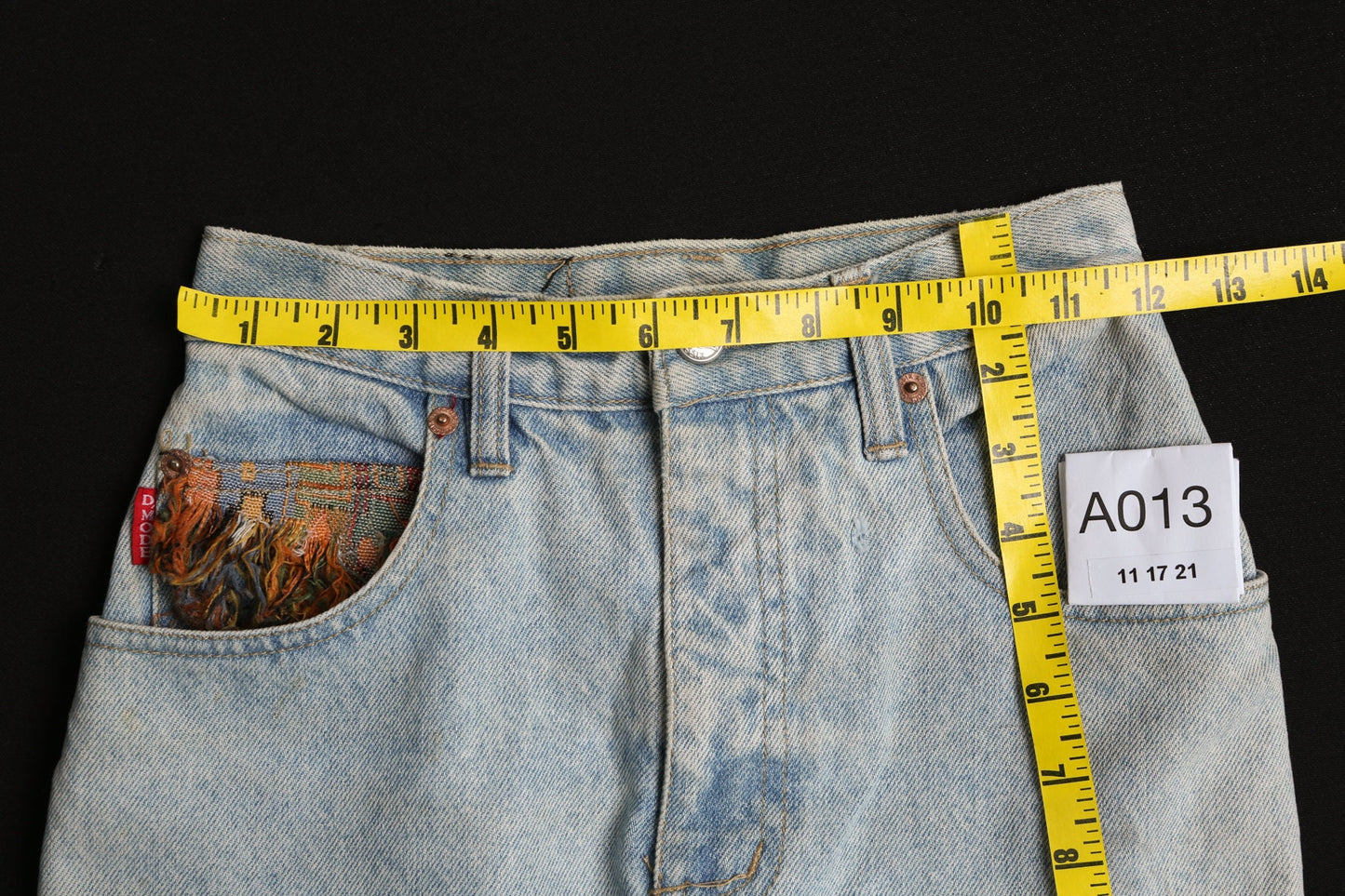 Vintage Women Denim Skirt with Tapestry Fringe Details