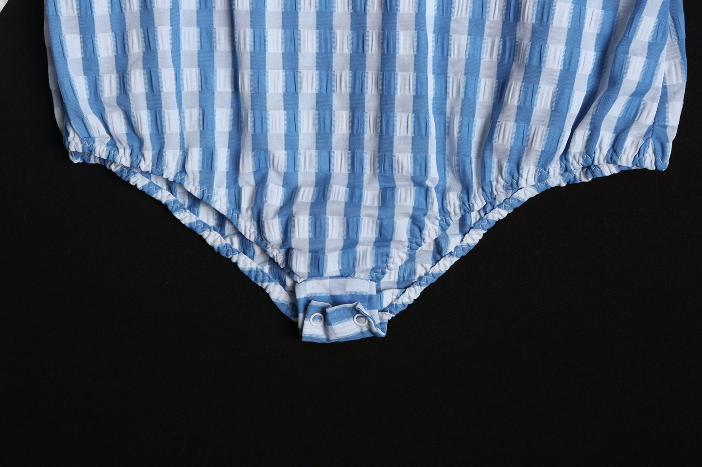 Vintage Women White Leotard Top - Blue Plaid Top