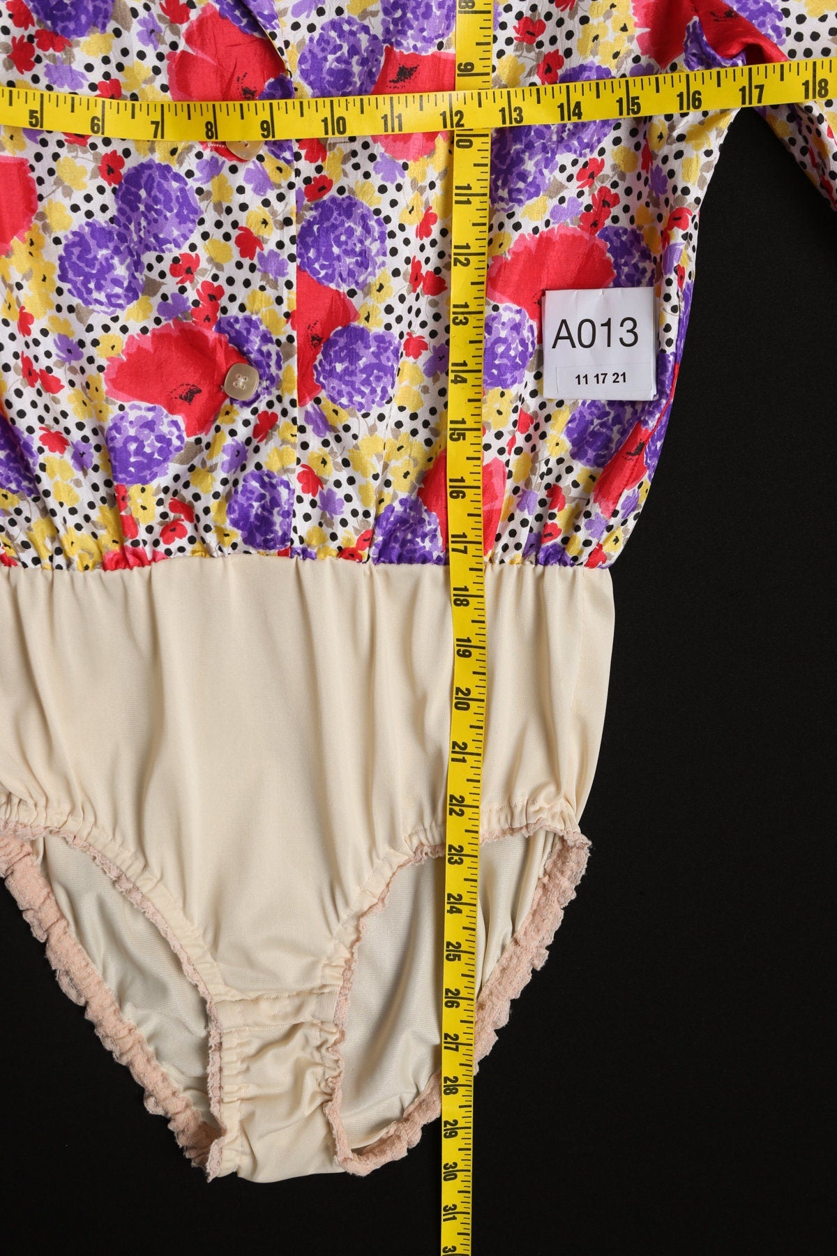 80's Women Floral Print Polyester Leotard Top